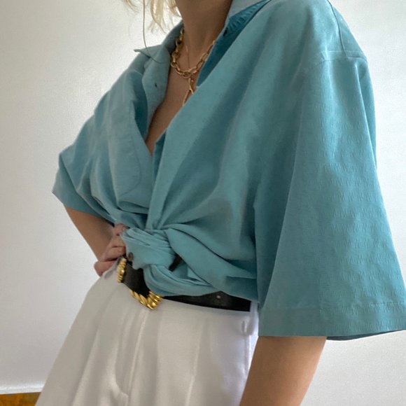 Vintage Tops - Vintage Textured Silk Slouchy Button Up